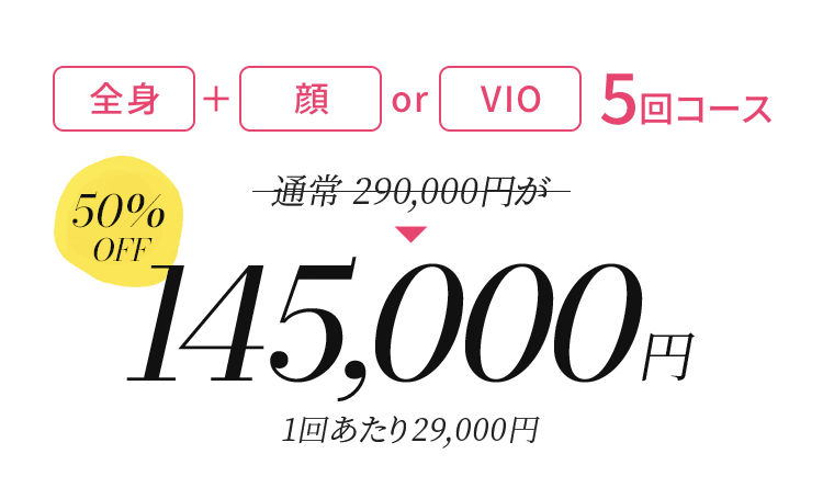全身+顔 or VIO 5回コース 145,000円